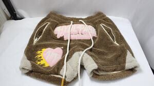 Hyde Park Goods Sherpa Fleece Shorts Small Brown Pink Heart You Arent Invited